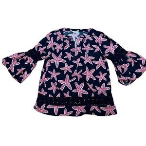Sea Star Top, Bell Sleeves, crochet trim, Crown & Ivy